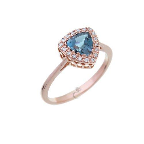 Δαχτυλίδι Γυναικείο Ροζ Χρυσό 18κ με διαμάντια και london blue topaz